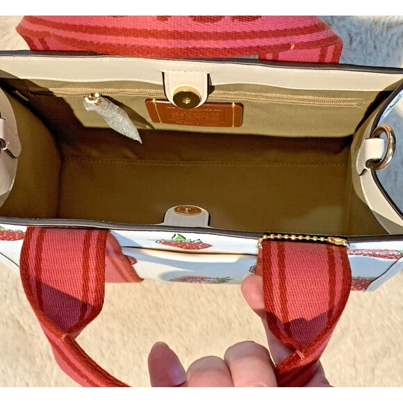 COACH Smith Tote 24 Bag Strawberry Pink Red White Shoulder Handbag CAR80 - Picture 11 of 16